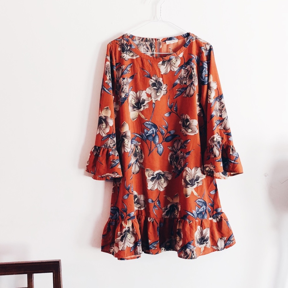 Orange Belle Sleeve Midi-Dress by Crescent